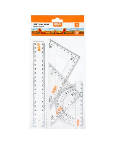 Набір «Orange Line»: лінійка 20 см, 2 косинці, трансопртир, ТМ Yes