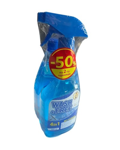 Набір:засіб для миття скла та дзеркал 500 мл та запаска 500 мл, WASH&FREE