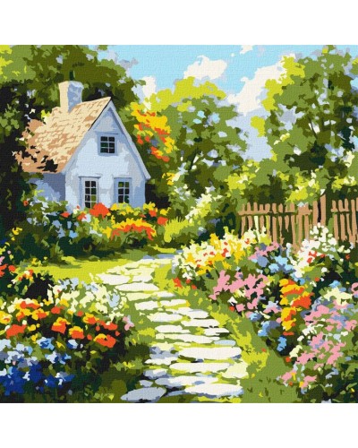 Картина за номерами «Квіти біля хатини» 40х40 см, ТМ Ідейка