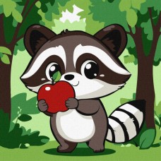 Картина за номерами «Милий єнот з яблучком» 30х30 см, ТМ Ідейка