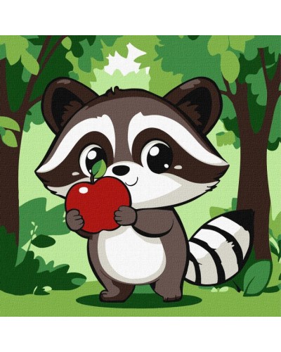 Картина за номерами «Милий єнот з яблучком» 30х30 см, ТМ Ідейка