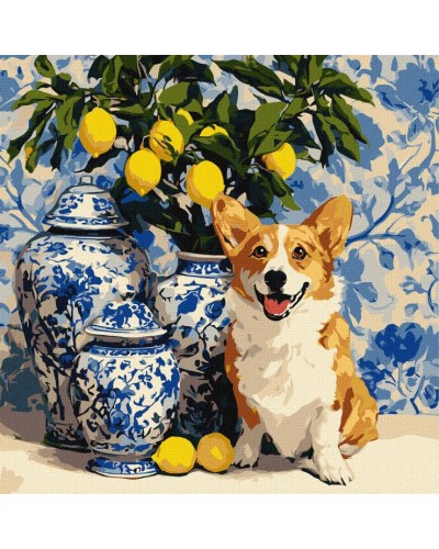 Картина за номерами «Коргі та лимони» 40х40 см, ТМ Ідейка