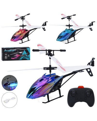 Гелікоптер 23 см р/к на акумуляторі зі світлом, гіроскопом та USB, в асортименті, у коробці 37х16х6 см