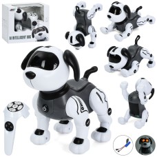 Песик 23 см р/к на акумуляторі сенсорна музична, реагує на руку, зі звуком та світлом, танцює, виконує команди, програмується, у коробці 28х25х17,5 см