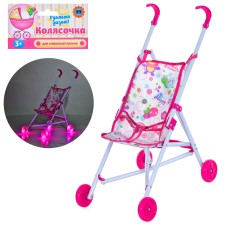 Коляска для ляльки 53х24х46 см прогулянкова металева зі світлом, на батарейках, у пакеті 70х12х8 см
