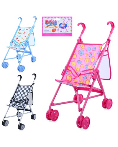 Коляска для ляльки 64х13х12 см металева з подвійними поворотними колесами, сумкаою-сіткою, висота до ручки 53 см