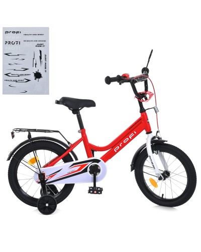 Велосипед «PROF1 NEO» з колесами 18 дюймів, дзвінком, ліхтарем, багажником та додатковими колесами, червоно-білий