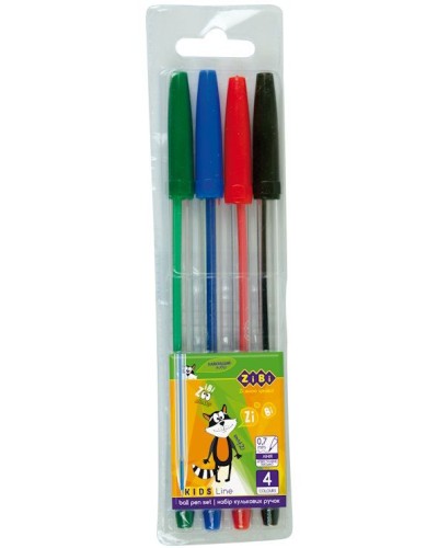 Набір з 4-х кулькових ручок 0,7 мм, Kids line