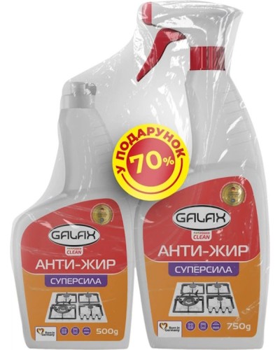 Набір: засіб для видалення жиру з кухонних поверхонь GALAX das PowerClean 750г + запаска 500 г, GALAX