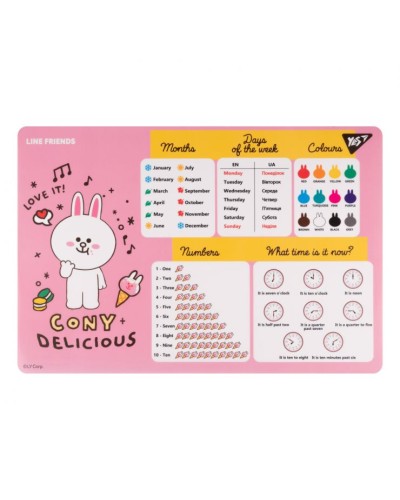 Підкладка для столу «Line Friends. Cony» 42х29 см з підказками з англійської мови, ТМ Yes
