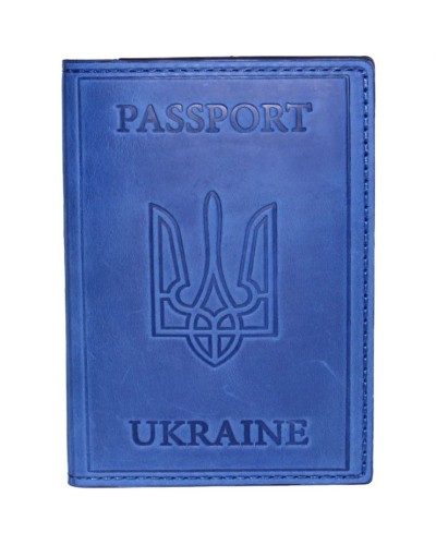 Обкладинка на паспорт «Міста» 10х13,5 см зі шкіри, яскраво-синя