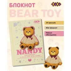 Блокнот BEAR TOY, А6, 64 арк., клітинка, тв. обкл., мат. ламін.+лак, бежевий, KIDS Line