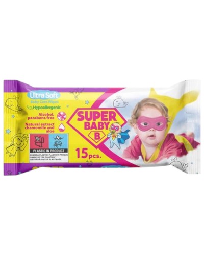 Вологі серветки «Super Baby. Ромашка та алое» 15 шт, ТМ SuperPak