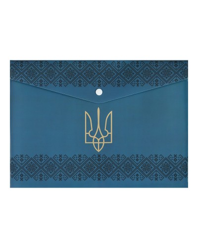 Папка-конверт «UKRAINE DECOR» А4 на кнопці вишиванка блакитна, ТМ Buromax