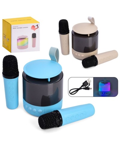 Колонка 10,5х9,5х9,5 см та мікрофони по 13 см з Bluetooth, USB, TF та світлом, в асортименті, у коробці 14х13х10 см.