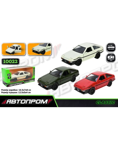 Машина «Toyota AE86» 12,5 см металева з дверима що відкриваються, в асортименті, у коробці 16,5х8х7 см, Автопром