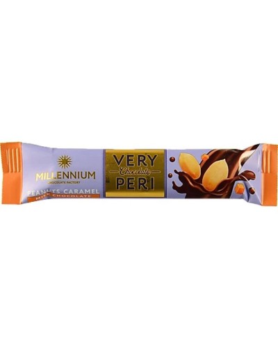Шоколад «Millennium Very Peri» молочний з начинкою з арахісу, родзинок, злаків та солоної карамелі 34 г, ТМ Міленіум