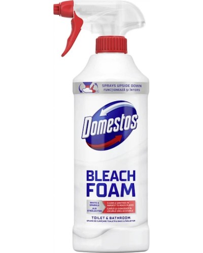 Спрей-піна для чищення унітазу та ванної «Domestos.Відбілювання та блиск» 435 мл з розпилювачем