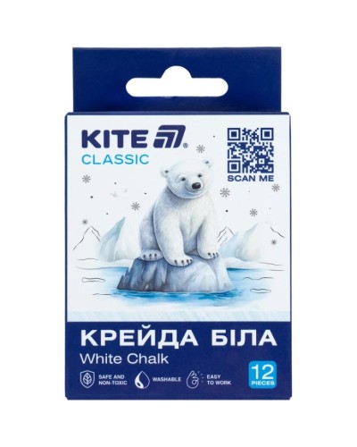 Крейда біла «Classic» кругла, 12 шт, ТМ Kite