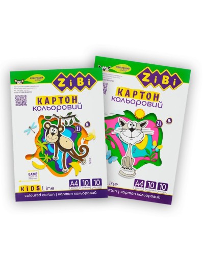 Картон кольоровий А4 на 10 аркушів з 10 кольорів, 230 г/м2, в асортименті, KIDS Line