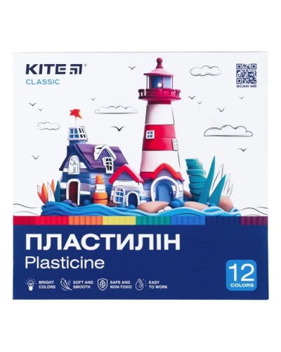 Пластилін на 12 кольорів, 240 г. Kite Classic