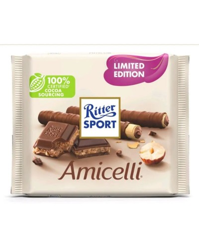Шоколад «Ritter Sport» молочний з лісовим горіхом та шматочками вафлі 100 г