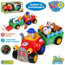 Трактор «Фермерець» 37 см з причепом музичний зі світлом та українською озвучкою, їздить, на батарейках, у коробці 40х18х15,5 см.