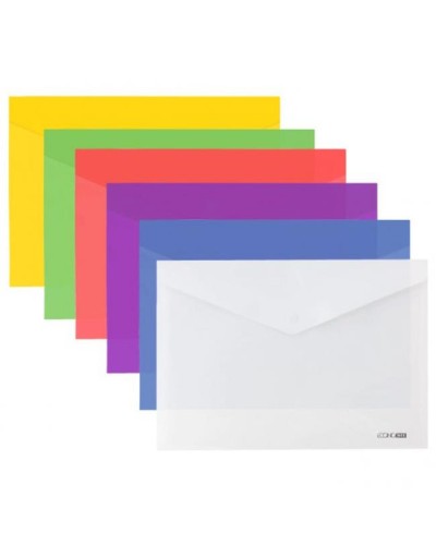 Папка-конверт на кнопці А5 прозора, в асортименті, ТМ Economix