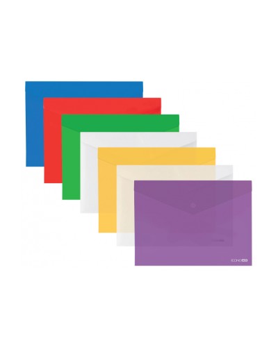 Папка-конверт на кнопці А3 прозора, в асортименті, ТМ Economix