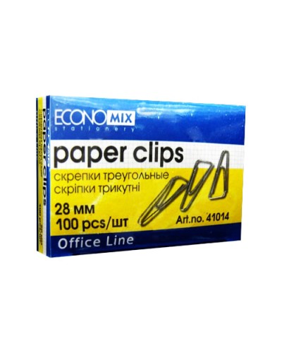 Скріпки трикутні 28 мм, 100 шт в упаковці, ТМ Economix