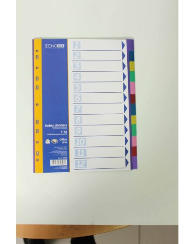 Розділювачі пластикові А4 12 розділів, кольорові, в асортименті, ТМ Economix