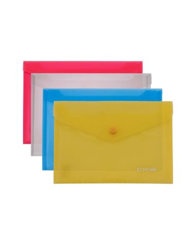 Папка-конверт на кнопці В5 прозора з фактурою «глянець», в асортименті, ТМ Economix