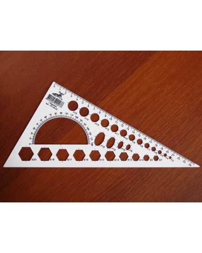Трикутник білий з шовкографією, транспортир, геометричні фігури, 25 см