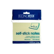 Папір для нотаток клеєний 75x100 мм зі 100 аркушів, жовтий, ТМ Economix