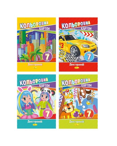Картон кольоровий А4 з 7 аркушів на 7 кольорів, двосторонній 230 г/м2, ТМ Апельсин