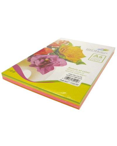 Папір кольоровий А4 100 аркушів на 5 кольорів 75 г/м2, неон мікс, SPECTRA COLOR