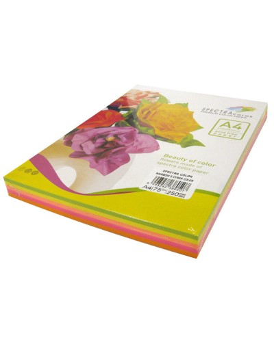 Папір кольоровий, А4, 250 аркушів, 75 гр/м2, мікс неон, 5х50, SPECTRA COLOR