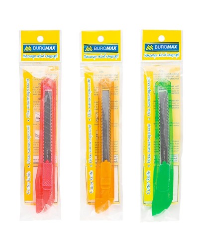 Ніж канцелярський з шириною леза 9 мм, прозорий пластиковий корпус, механічний фіксатор, JOBMAX