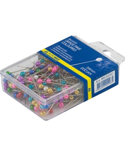 Шпильки кольорові, 34 мм, 200 шт. у пластиковому контейнері, ТМ Buromax