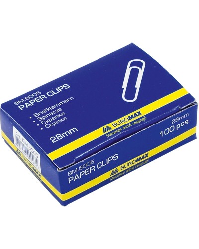 Скріпки нікельовані круглі 28 мм, 100 шт., ТМ Buromax