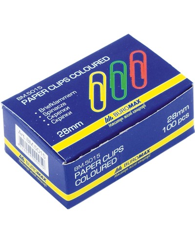 Скріпки кольорові круглі 28 мм, 100 шт., ТМ Buromax