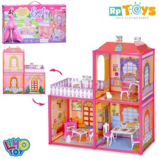 Будиночок 2-х поверховий з меблями та лялькою, у коробці 60х42 см
