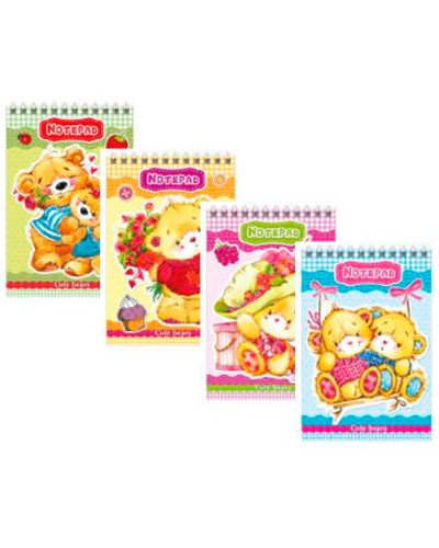 Блокнот «Ведмедики» А6 на 40 аркушів у клітинку на спіралі зверху з картонною обкладинкою, ТМ Рюкзачок