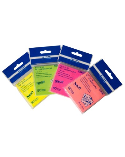 Блок паперу клеєний 76х76 мм 80 аркушів, неон, в асортименті, TM Buromax