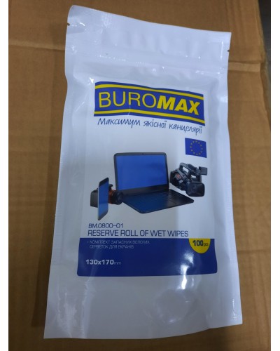 Серветки для чищення екранів, моніторів та оптики у м`який упаковці, ТМ Buromax