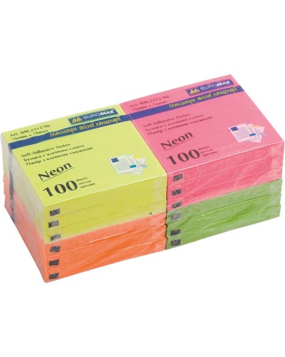 Блок паперу клеєний 76х76 мм 100 аркушів, неон, в асортименті, TM Buromax