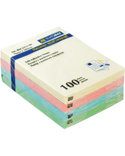 Блок паперу для нотаток 76х102 мм 100 аркушів, в асортименті, TM Buromax