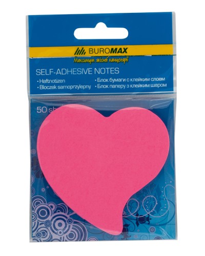Блок паперу «Серце» клеєний 50 аркушів неон, в асортименті, TM Buromax