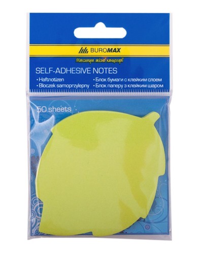 Блок паперу «Листя» неклеєний 50 аркушів неон, в асортименті, TM Buromax