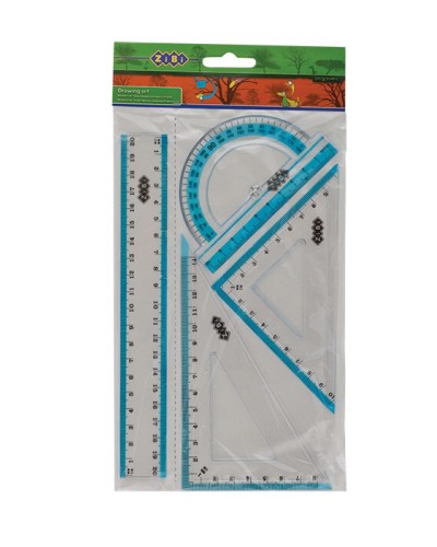 Набір: лінійка 20 см, 2 косинця, транспортир, з блакитною смужкою, ТМ ZiBi